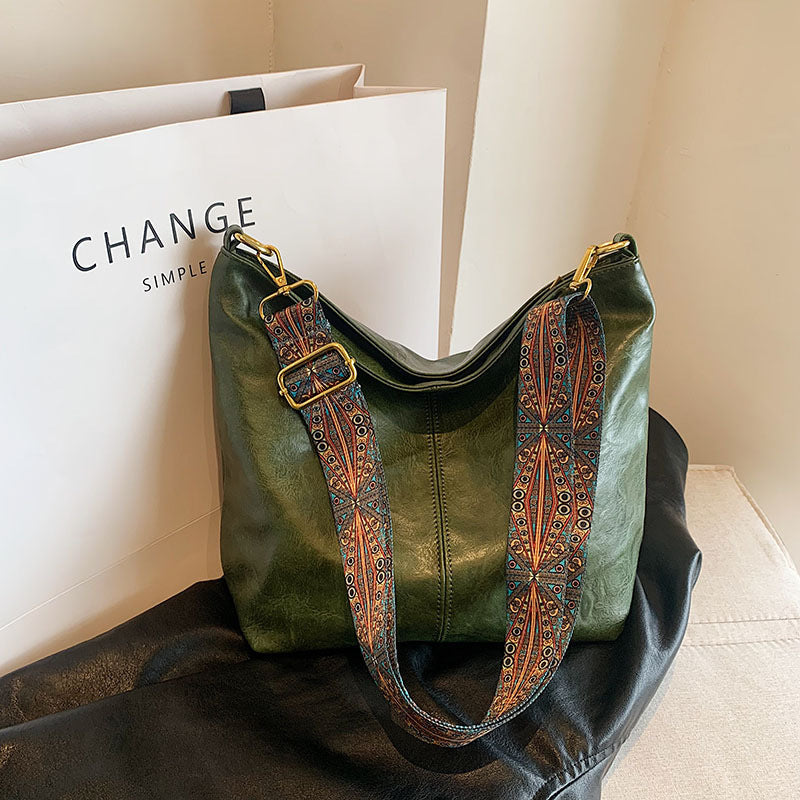 Vintage Sac Seau en Cuir PU Femme à Bandoulière