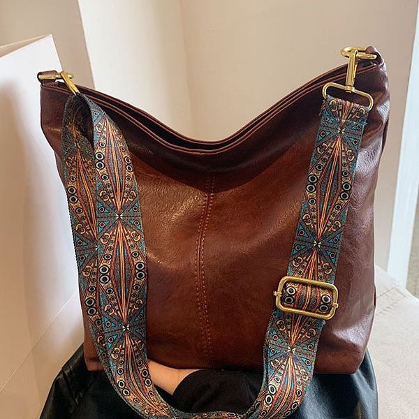 Vintage Sac Seau en Cuir PU Femme à Bandoulière
