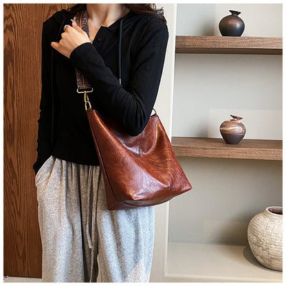 Vintage Sac Seau en Cuir PU Femme à Bandoulière