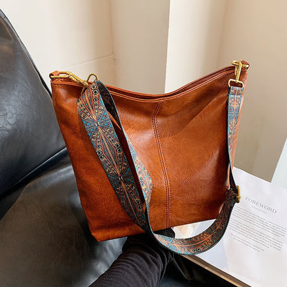 Vintage Sac Seau en Cuir PU Femme à Bandoulière