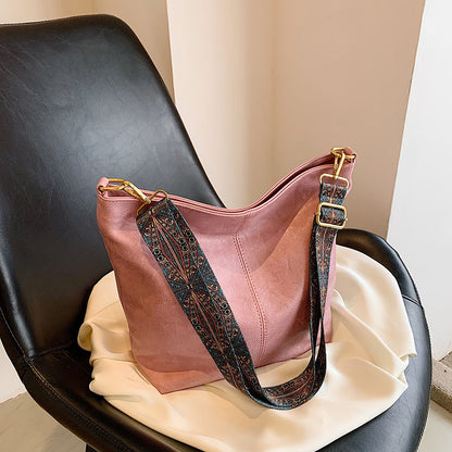 Vintage Sac Seau en Cuir PU Femme à Bandoulière